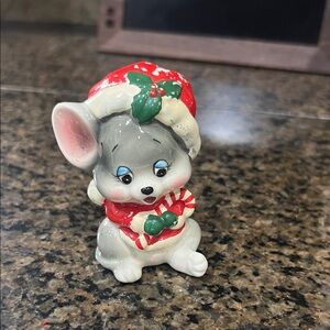 Festive Mouse Figurine with Candy Cane